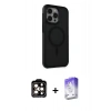 MARSİLYAN™- iPhone 15 Pro Max Kılıf Çekirdek Yansıma Prime - Siyah Bilvis 5in1 3D Magic Cam Ekran Koruyucu + PVD Metal Kamera Lens - TU