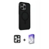 MARSİLYAN™- iPhone 15 Pro Max Kılıf Çekirdek Yansıma Prime - Siyah Bilvis 5in1 3D Magic Cam Ekran Koruyucu + PVD Metal Kamera Lens - LT