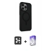 MARSİLYAN™- iPhone 15 Pro Max Kılıf Çekirdek Yansıma Prime - Siyah Bilvis 5in1 3D Magic Cam Ekran Koruyucu + PVD Metal Kamera Lens - SH