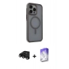 MARSİLYAN™- iPhone 15 Pro Max Kılıf Çekirdek Yansıma Prime - Siyah Bilvis 5in1 3D Magic Cam Ekran Koruyucu + Siyah Raze Metal Kamera Lens