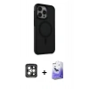 MARSİLYAN™- iPhone 15 Pro Max Kılıf Çekirdek Yansıma Prime - Siyah Bilvis 5in1 5D Magic Hayalet Cam Ekran Koruyucu + PVD Metal Kamera Lens - GI