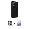 MARSİLYAN™- iPhone 15 Pro Max Kılıf Çekirdek Yansıma Prime - Siyah Bilvis 5in1 5D Magic Hayalet Cam Ekran Koruyucu + PVD Metal Kamera Lens - GS