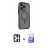 MARSİLYAN™- iPhone 15 Pro Max Kılıf Çekirdek Yansıma Prime - Siyah Bilvis 5in1 5D Magic Hayalet Cam Ekran Koruyucu + PVD Metal Kamera Lens - GS