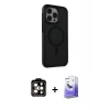 MARSİLYAN™- iPhone 15 Pro Max Kılıf Çekirdek Yansıma Prime - Siyah Bilvis 5in1 5D Magic Hayalet Cam Ekran Koruyucu + PVD Metal Kamera Lens - TU