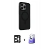 MARSİLYAN™- iPhone 15 Pro Max Kılıf Çekirdek Yansıma Prime - Siyah Bilvis 5in1 5D Magic Hayalet Cam Ekran Koruyucu + Siyah PVD Metal Kamera Lens