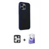 MARSİLYAN™- iPhone 15 Pro Max Kılıf Çekirdek Yansıma Prime - Siyah Bilvis 5in1 5D Magic Hayalet Cam Ekran Koruyucu + PVD Metal Kamera Lens - GS