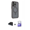 MARSİLYAN™- iPhone 15 Pro Max Kılıf Çekirdek Yansıma Prime - Siyah Bilvis 5in1 5D Magic Hayalet Cam Ekran Koruyucu + Raze Metal Kamera Lens - LT