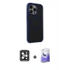 MARSİLYAN™- iPhone 15 Pro Max Kılıf Çekirdek Yansıma Prime - Siyah Bilvis 5in1 5D Magic Hayalet Cam Ekran Koruyucu + Siyah PVD Metal Kamera Lens