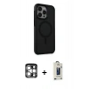 MARSİLYAN™- iPhone 15 Pro Max Kılıf Çekirdek Yansıma Prime - Siyah Bilvis Hayalet Cam Ekran Koruyucu + PVD Metal Kamera Lens - GS