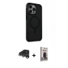 MARSİLYAN™- iPhone 15 Pro Max Kılıf Çekirdek Yansıma Prime - Siyah Bilvis Hayalet Cam Ekran Koruyucu + Raze Metal Kamera Lens - GS