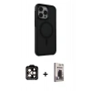 MARSİLYAN™- iPhone 15 Pro Max Kılıf Çekirdek Yansıma Prime - Siyah Bilvis Hayalet Cam Ekran Koruyucu + PVD Metal Kamera Lens - TU