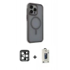 MARSİLYAN™- iPhone 15 Pro Max Kılıf Çekirdek Yansıma Prime - Siyah Bilvis Hayalet Cam Ekran Koruyucu + PVD Metal Kamera Lens - LT