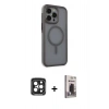 MARSİLYAN™- iPhone 15 Pro Max Kılıf Çekirdek Yansıma Prime - Siyah Bilvis Hayalet Cam Ekran Koruyucu + PVD Metal Kamera Lens - SH
