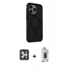 MARSİLYAN™- iPhone 15 Pro Max Kılıf Çekirdek Yansıma Prime - Siyah Bilvis Hayalet Cam Ekran Koruyucu + PVD Metal Kamera Lens - GI