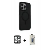 MARSİLYAN™- iPhone 15 Pro Max Kılıf Çekirdek Yansıma Prime - Siyah Bilvis Hayalet Cam Ekran Koruyucu + PVD Metal Kamera Lens - LT