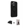 MARSİLYAN™- iPhone 15 Pro Max Kılıf Çekirdek Yansıma Prime - Siyah Bilvis Hayalet Cam Ekran Koruyucu + Raze Metal Kamera Lens - SH