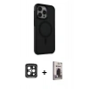 MARSİLYAN™- iPhone 15 Pro Max Kılıf Çekirdek Yansıma Prime - Siyah Bilvis Hayalet Cam Ekran Koruyucu + PVD Metal Kamera Lens - SH