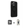 MARSİLYAN™- iPhone 15 Pro Max Kılıf Çekirdek Yansıma Prime - Siyah Bilvis Hayalet Cam Ekran Koruyucu + PVD Metal Kamera Lens - SH