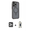 MARSİLYAN™- iPhone 15 Pro Max Kılıf Çekirdek Yansıma Prime - Siyah Bilvis Hayalet Cam Ekran Koruyucu + PVD Metal Kamera Lens - SH