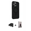 MARSİLYAN™- iPhone 15 Pro Max Kılıf Çekirdek Yansıma Prime - Siyah Bilvis Hayalet Cam Ekran Koruyucu + Raze Metal Kamera Lens - TMGI