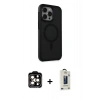 MARSİLYAN™- iPhone 15 Pro Max Kılıf Çekirdek Yansıma Prime - Siyah Bilvis Hayalet Cam Ekran Koruyucu + PVD Metal Kamera Lens - TU
