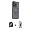MARSİLYAN™- iPhone 15 Pro Max Kılıf Çekirdek Yansıma Prime - Siyah Bilvis Hayalet Cam Ekran Koruyucu + PVD Metal Kamera Lens - TU
