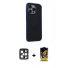 MARSİLYAN™- iPhone 15 Pro Max Kılıf Çekirdek Yansıma Prime - Siyah Buffer Cam Ekran Koruyucu + Lacivert PVD Metal Kamera Lens