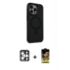 MARSİLYAN™- iPhone 15 Pro Max Kılıf Çekirdek Yansıma Prime - Siyah Buffer Cam Ekran Koruyucu + PVD Metal Kamera Lens - GS
