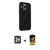 MARSİLYAN™- iPhone 15 Pro Max Kılıf Çekirdek Yansıma Prime - Siyah Buffer Cam Ekran Koruyucu + PVD Metal Kamera Lens - GI