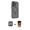 MARSİLYAN™- iPhone 15 Pro Max Kılıf Çekirdek Yansıma Prime - Siyah Buffer Cam Ekran Koruyucu + PVD Metal Kamera Lens - SH