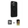 MARSİLYAN™- iPhone 15 Pro Max Kılıf Çekirdek Yansıma Prime - Siyah Buffer Cam Ekran Koruyucu + PVD Metal Kamera Lens - SH