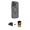 MARSİLYAN™- iPhone 15 Pro Max Kılıf Çekirdek Yansıma Prime - Siyah Buffer Cam Ekran Koruyucu + Titanyum Gri Raze Metal Kamera Lens