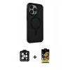 MARSİLYAN™- iPhone 15 Pro Max Kılıf Çekirdek Yansıma Prime - Siyah Buffer Cam Ekran Koruyucu + PVD Metal Kamera Lens - TU