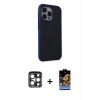 MARSİLYAN™- iPhone 15 Pro Max Kılıf Çekirdek Yansıma Prime - Siyah Buffer Hayalet Cam Ekran Koruyucu + PVD Metal Kamera Lens - LT