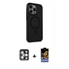 MARSİLYAN™- iPhone 15 Pro Max Kılıf Çekirdek Yansıma Prime - Siyah Buffer Hayalet Cam Ekran Koruyucu + PVD Metal Kamera Lens - LT