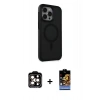 MARSİLYAN™- iPhone 15 Pro Max Kılıf Çekirdek Yansıma Prime - Siyah Buffer Hayalet Cam Ekran Koruyucu + PVD Metal Kamera Lens - TU