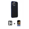 MARSİLYAN™- iPhone 15 Pro Max Kılıf Çekirdek Yansıma Prime - Siyah Buffer Hayalet Cam Ekran Koruyucu + PVD Metal Kamera Lens - GS