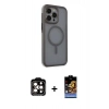 MARSİLYAN™- iPhone 15 Pro Max Kılıf Çekirdek Yansıma Prime - Siyah Buffer Hayalet Cam Ekran Koruyucu + PVD Metal Kamera Lens - TU