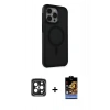 MARSİLYAN™- iPhone 15 Pro Max Kılıf Çekirdek Yansıma Prime - Siyah Buffer Hayalet Cam Ekran Koruyucu + PVD Metal Kamera Lens - SH