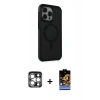 MARSİLYAN™- iPhone 15 Pro Max Kılıf Çekirdek Yansıma Prime - Siyah Buffer Hayalet Cam Ekran Koruyucu + PVD Metal Kamera Lens - GS