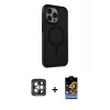 MARSİLYAN™- iPhone 15 Pro Max Kılıf Çekirdek Yansıma Prime - Siyah Buffer Hayalet Cam Ekran Koruyucu + PVD Metal Kamera Lens - GI