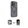 MARSİLYAN™- iPhone 15 Pro Max Kılıf Çekirdek Yansıma Prime - Siyah Buffer Hayalet Cam Ekran Koruyucu + PVD Metal Kamera Lens - GS