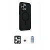 MARSİLYAN™- iPhone 15 Pro Max Kılıf Çekirdek Yansıma Prime - Siyah Joko Magic 5D Cam + Lacivert PVD Metal Kamera Lens