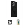 MARSİLYAN™- iPhone 15 Pro Max Kılıf Çekirdek Yansıma Prime - Siyah Polymer Nano Ekran Koruyucu + PVD Metal Kamera Lens - GS