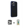 MARSİLYAN™- iPhone 15 Pro Max Kılıf Çekirdek Yansıma Prime - Siyah Polymer Nano Ekran Koruyucu + Lacivert PVD Metal Kamera Lens