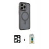 MARSİLYAN™- iPhone 15 Pro Max Kılıf Çekirdek Yansıma Prime - Siyah Polymer Nano Ekran Koruyucu + Lacivert PVD Metal Kamera Lens
