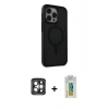MARSİLYAN™- iPhone 15 Pro Max Kılıf Çekirdek Yansıma Prime - Siyah Polymer Nano Ekran Koruyucu + PVD Metal Kamera Lens - GI