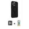 MARSİLYAN™- iPhone 15 Pro Max Kılıf Çekirdek Yansıma Prime - Siyah Polymer Nano Ekran Koruyucu + PVD Metal Kamera Lens - SH