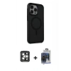 MARSİLYAN™- iPhone 15 Pro Max Kılıf Çekirdek Yansıma Prime - Siyah Vanessa Magic Cam + Gri PVD Metal Kamera Lens