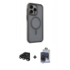 MARSİLYAN™- iPhone 15 Pro Max Kılıf Çekirdek Yansıma Prime - Siyah Vanessa Magic Cam + Titanyum Gri Raze Metal Kamera Lens